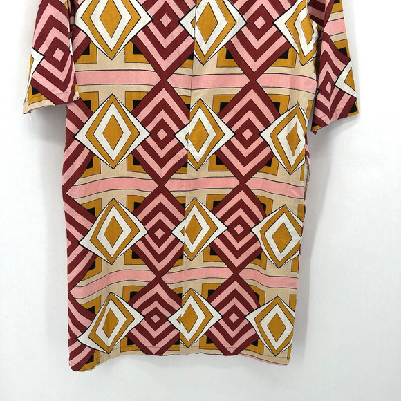 Samuji‎ Shift Dress Retro Geometric Print FR 36 US 4 Midi Mod Indie Boho Resort - Picture 9 of 11